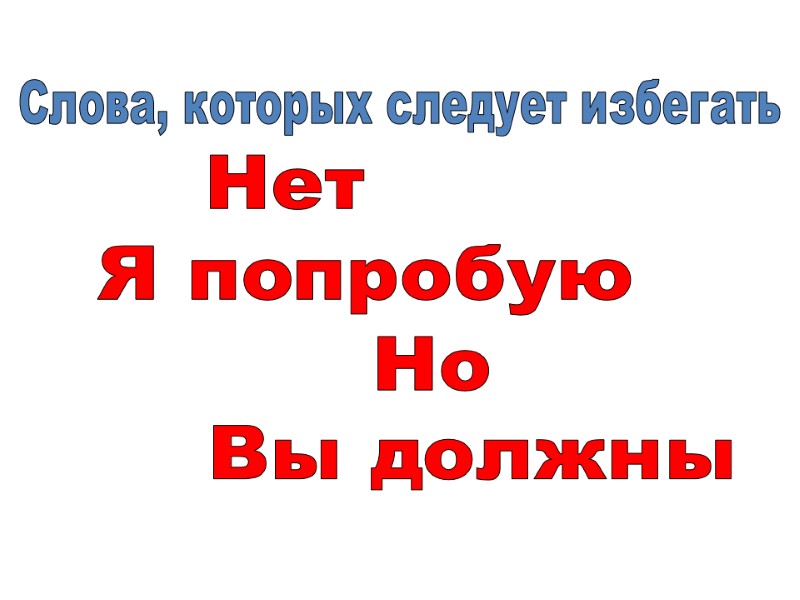 Слова, которых следует избегать Нет         